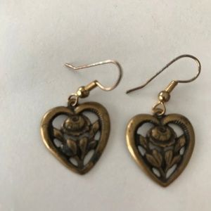 Heart Earrings Antique Gold Color Handmade Vintage